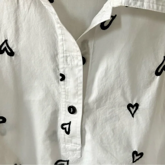 Hunter Bell Nigel Shirt White Embroidered Heart Size Large Long Sleeve Cotton - Picture 3 of 8